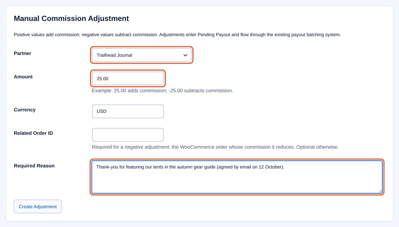 Manual Commission Adjustment filled in