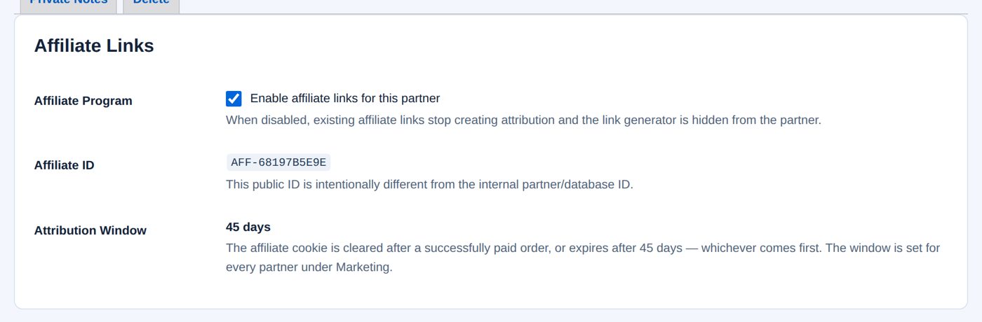 A partner's Affiliate section