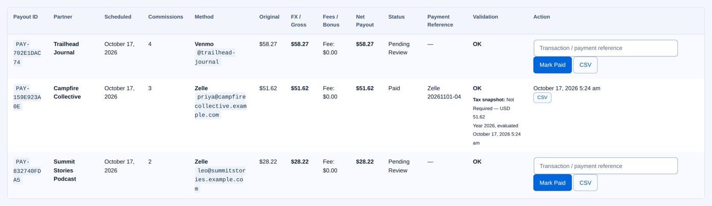 Payout Batch History afterwards: the Zelle batch is Paid