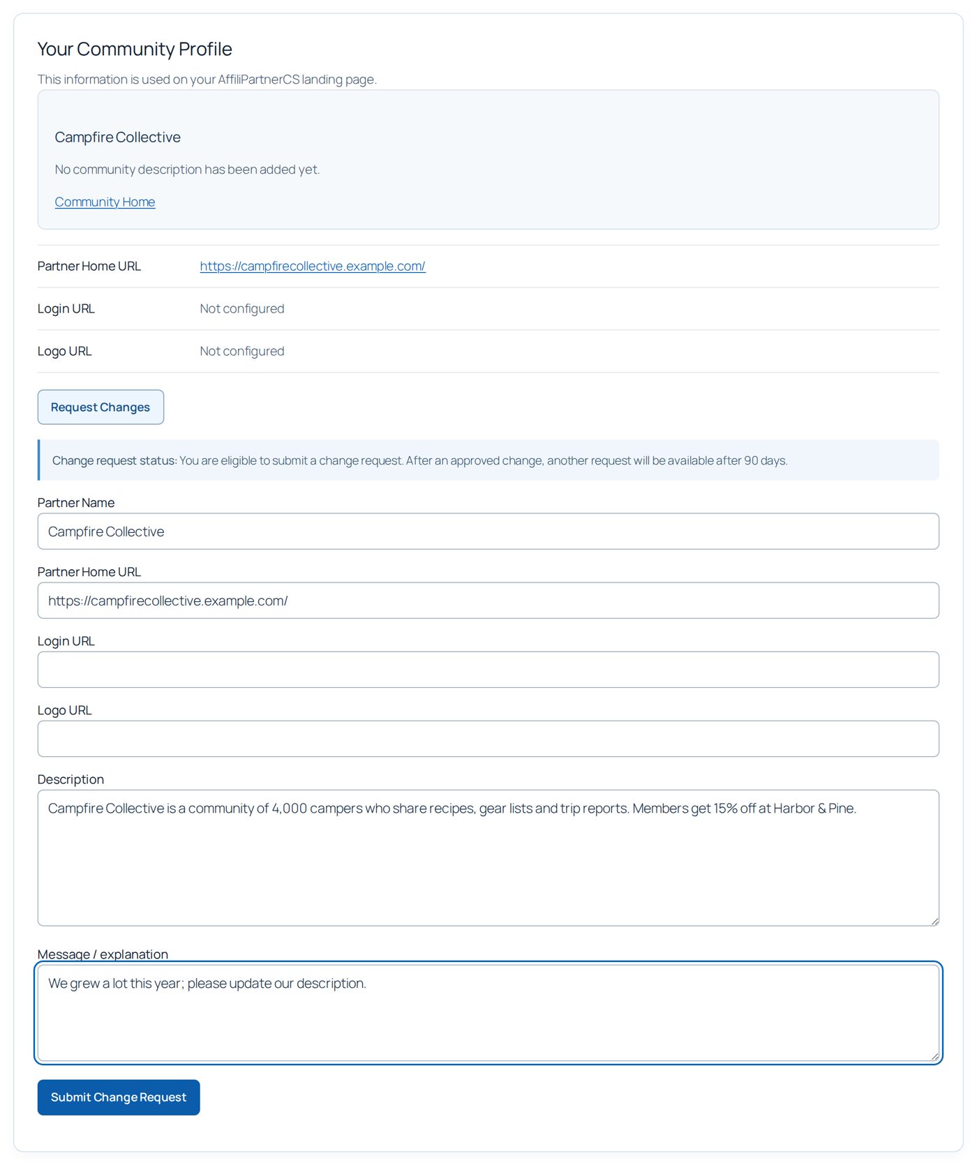 Request Changes filled in