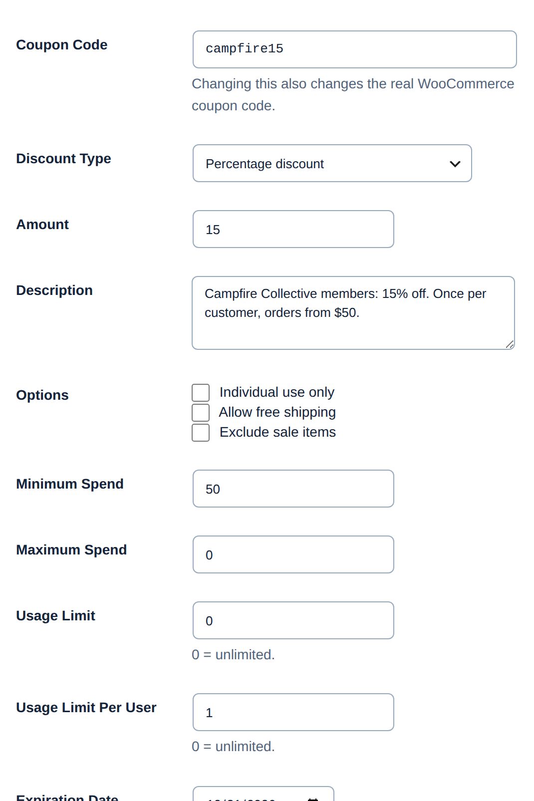 Save Coupon in WooCommerce: the coupon as saved