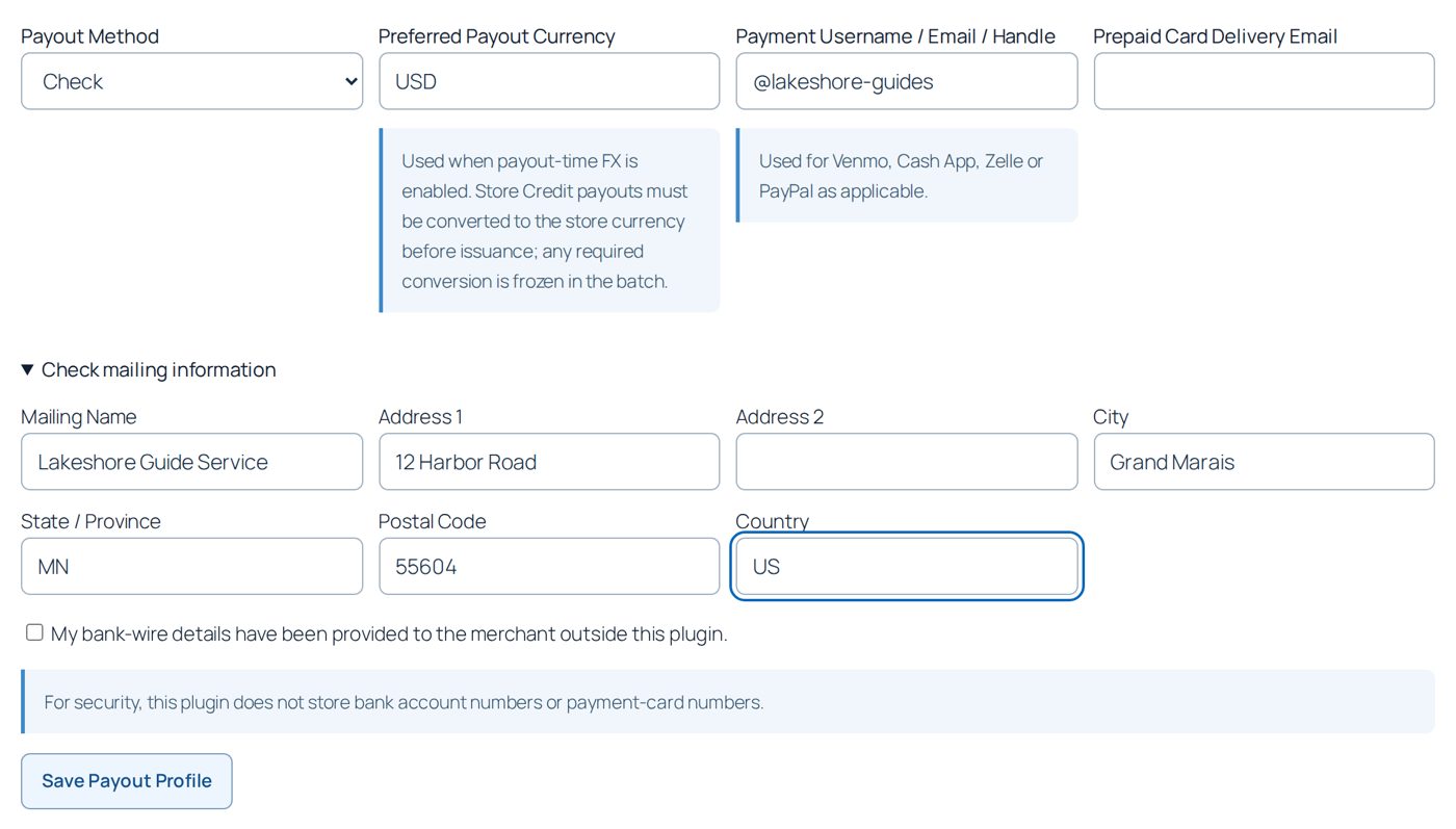 Payout Method Check with the mailing address
