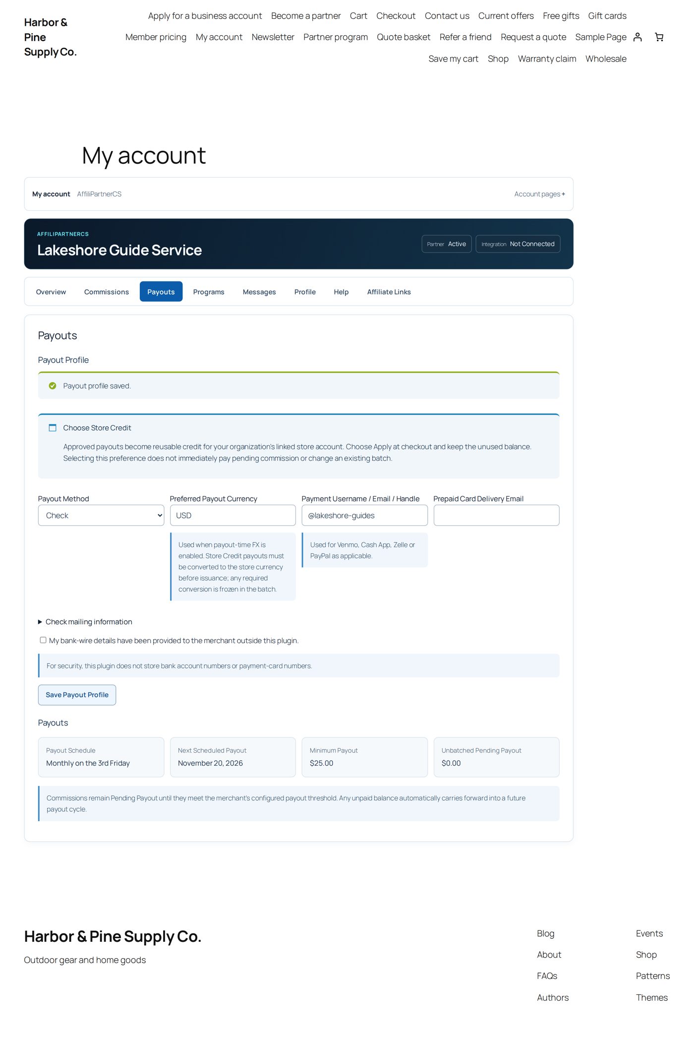 Save Payout Profile