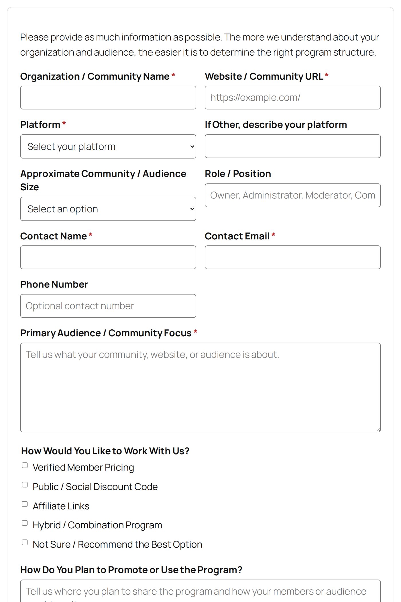 The application form on it