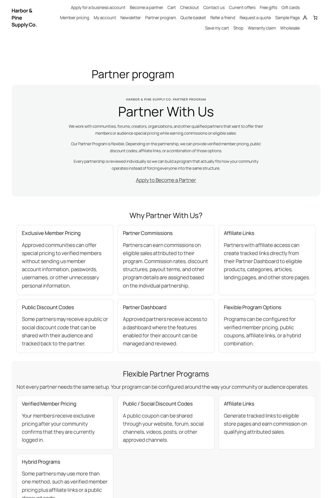 The Partner Program page as a visitor sees it
