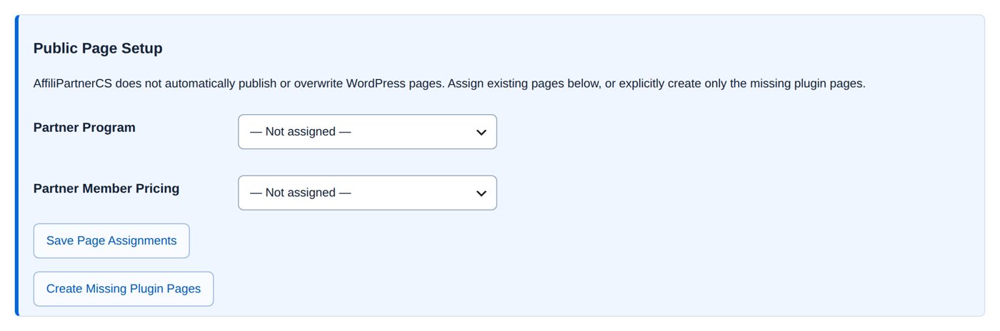 Public Page Setup before: nothing assigned