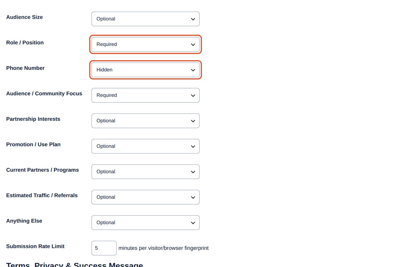 Which questions the form asks