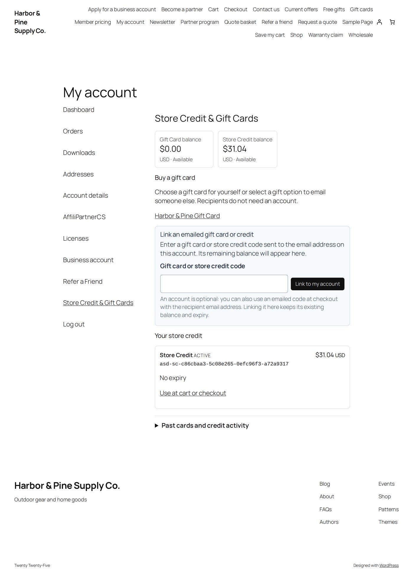 Leo's store credit in My Account
