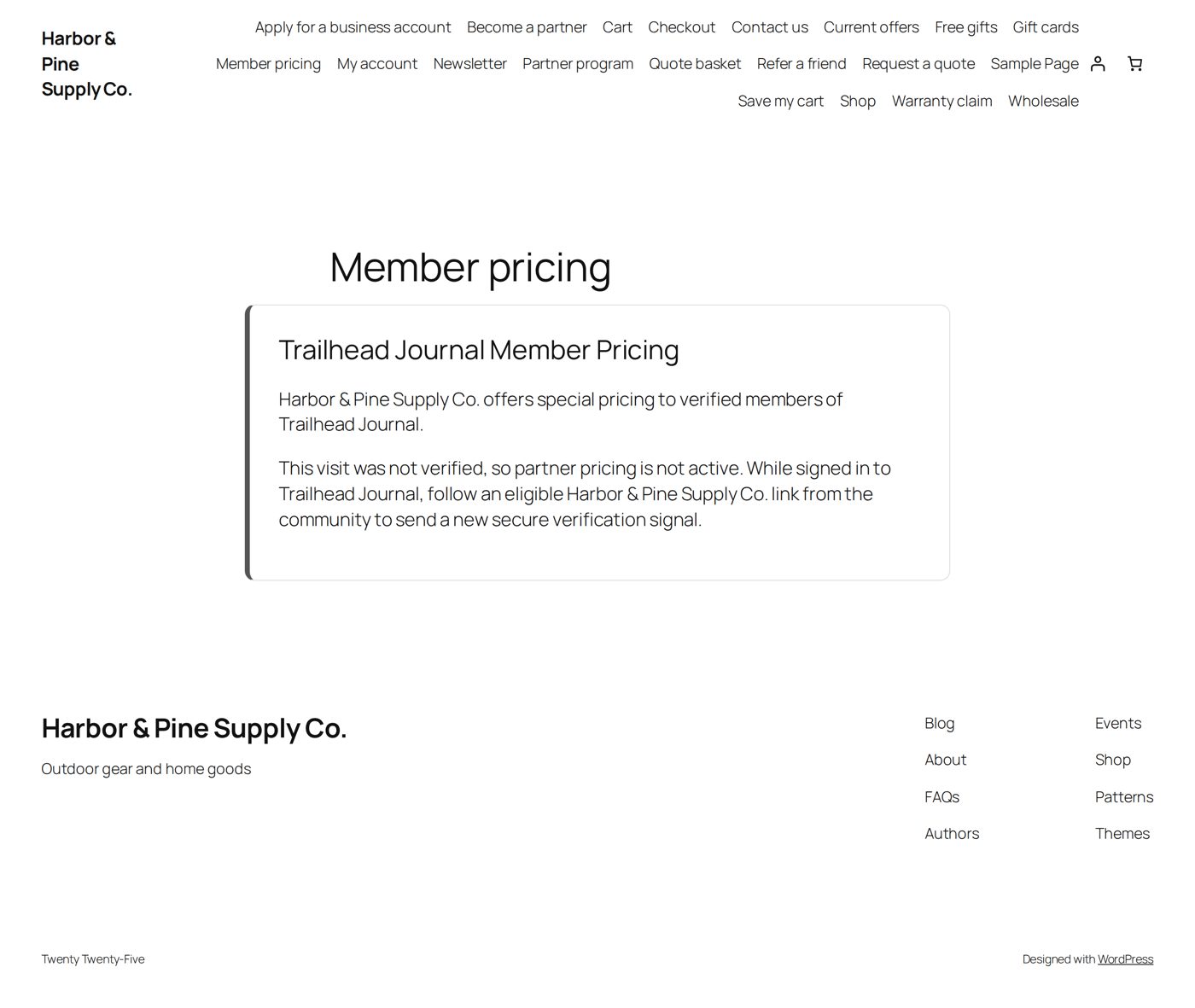 The Member pricing page for a visitor who was not verified