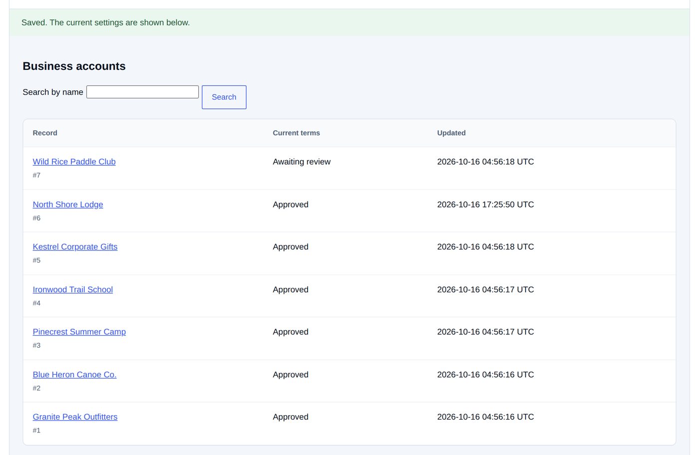 Published: the Accounts list