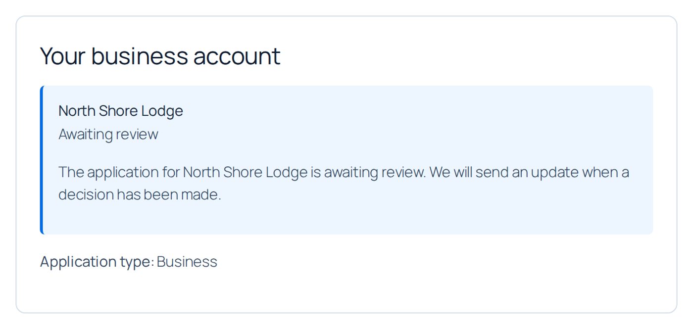 What Peter sees under My Account → Business account while he waits