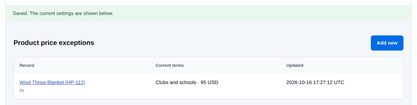 Published: Product price exceptions