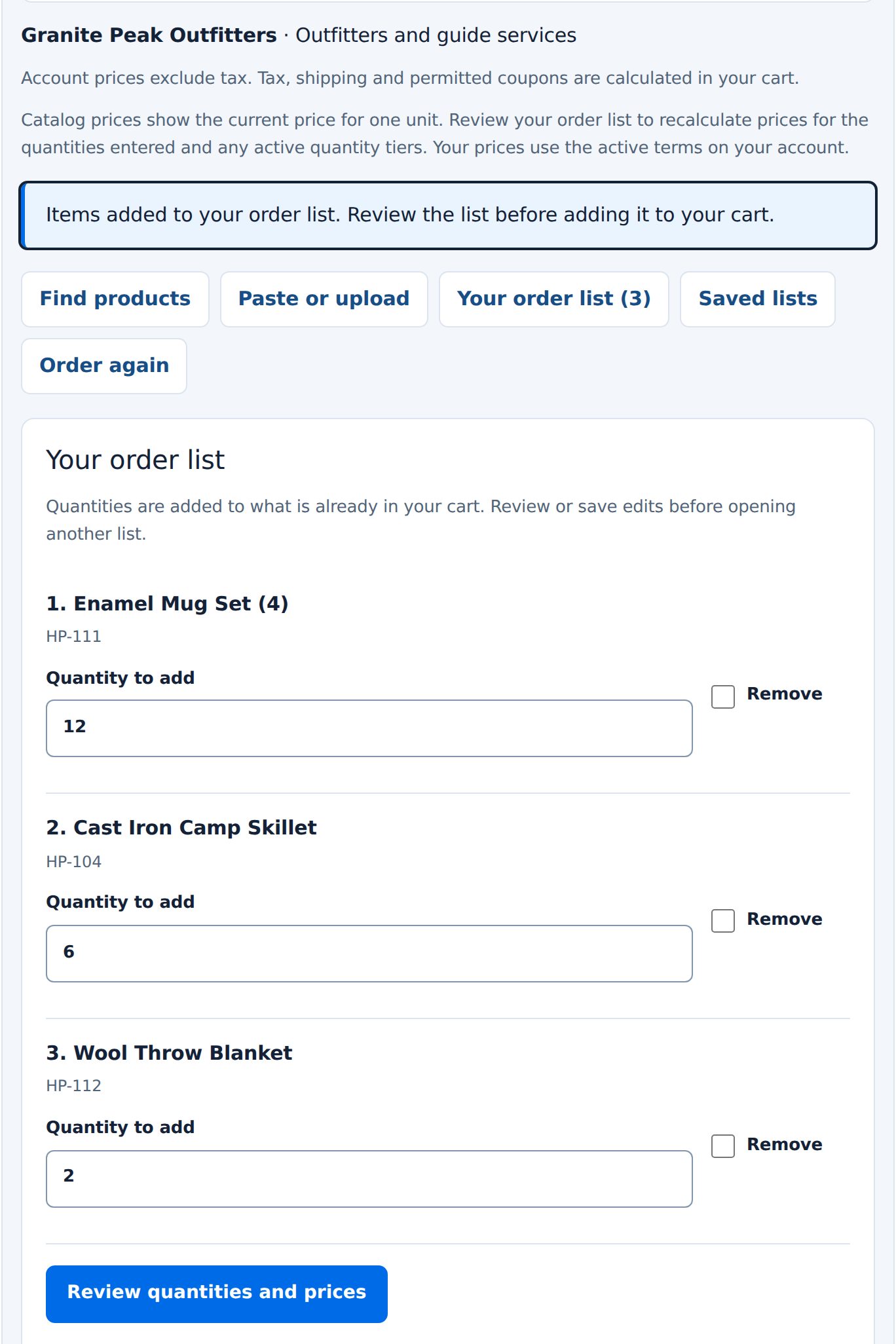 Your order list