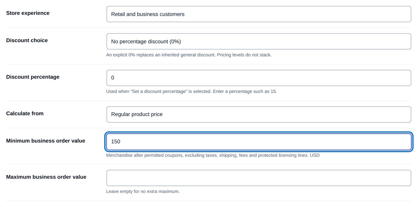 The default terms with a $150 minimum