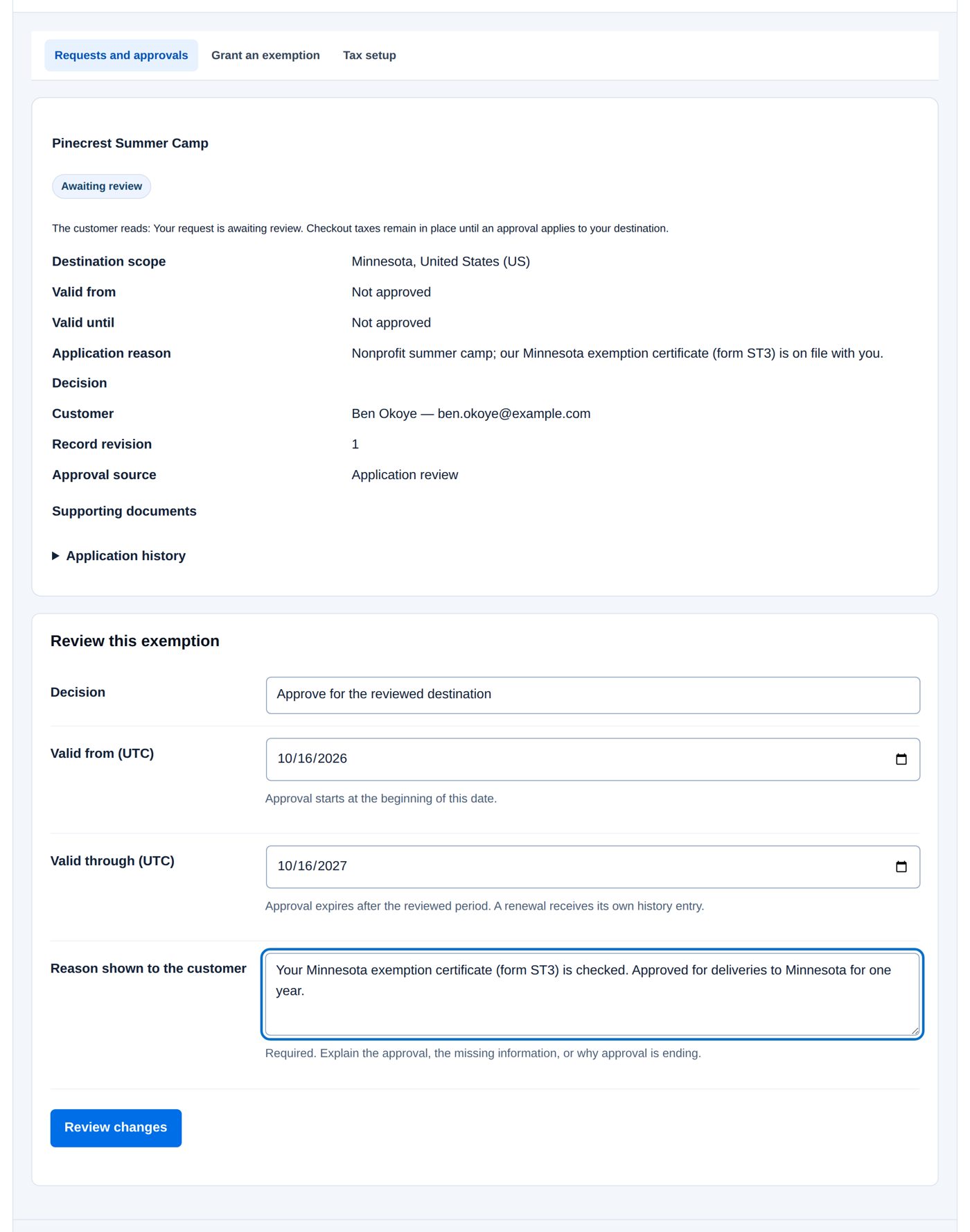 The request with the decision filled in