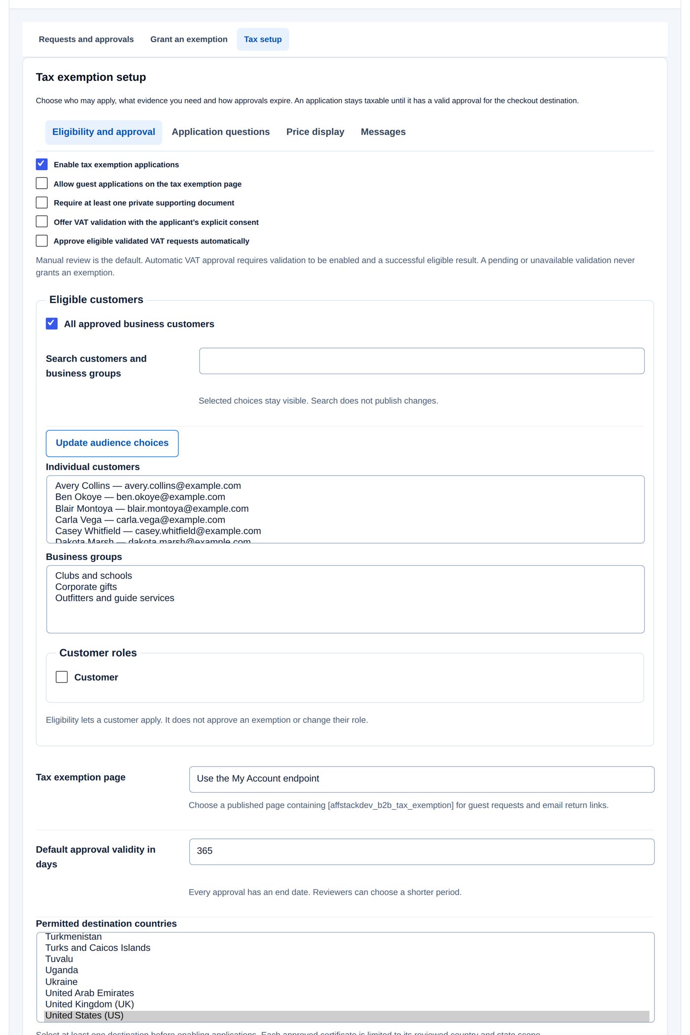 Tax setup → Eligibility and approval: applications on, the United States