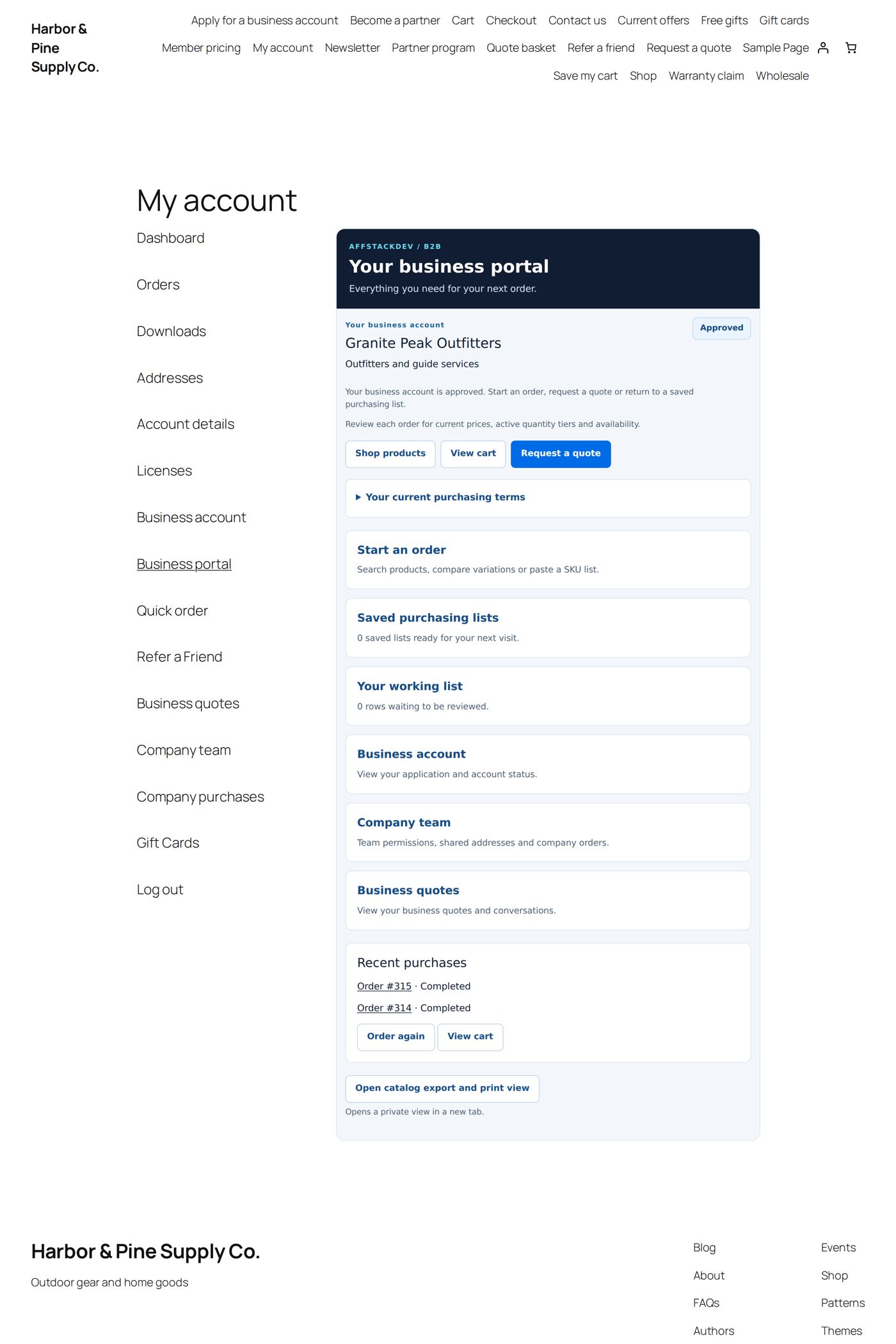My Account → Business portal