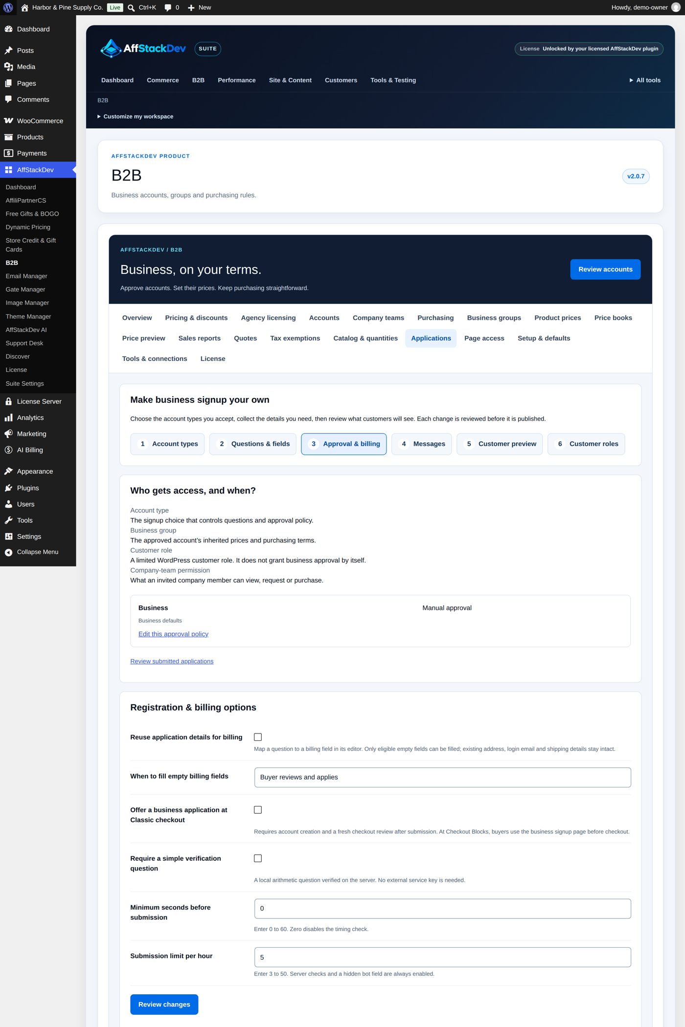 Applications → Approval & billing