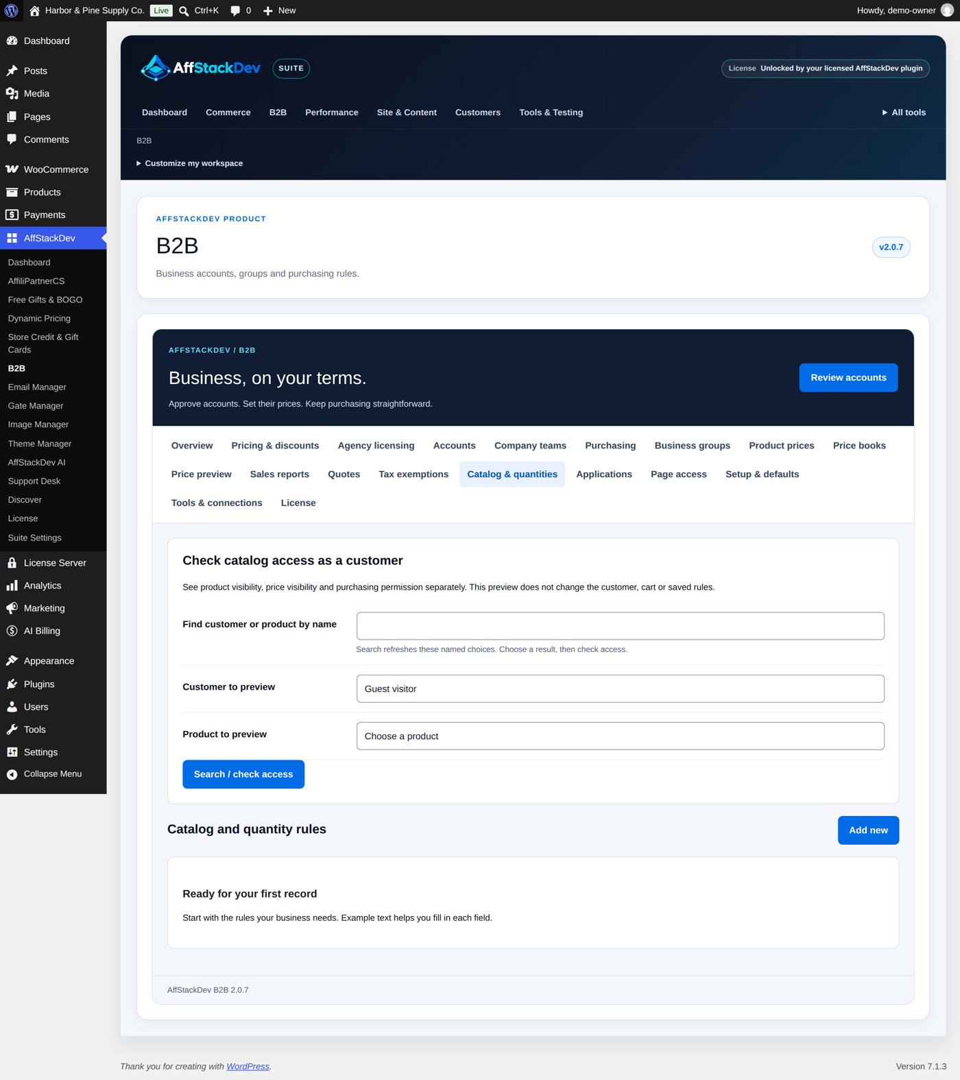 Catalog & quantities: the access check and the rules