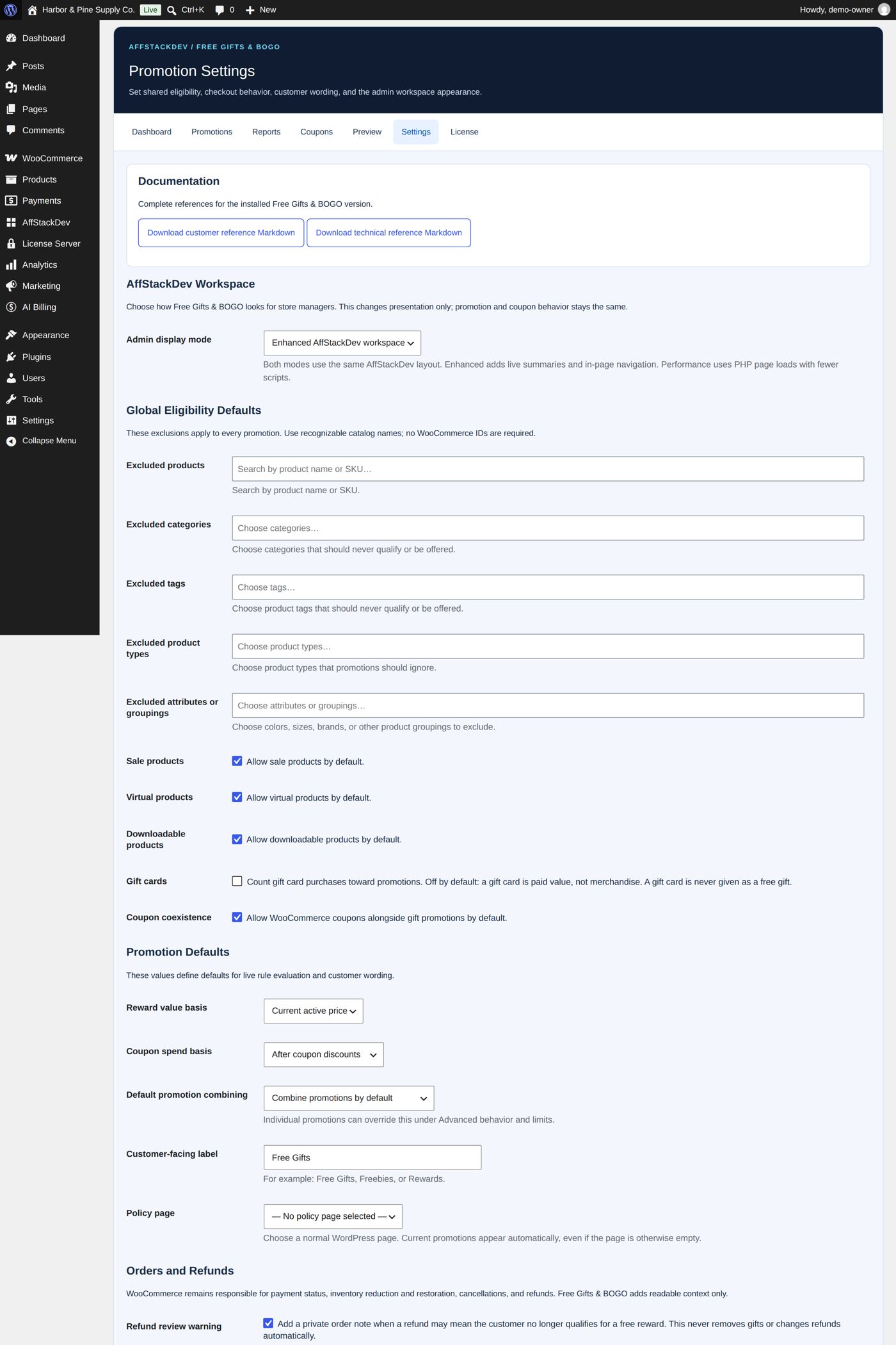 Promotion Settings: the defaults every promotion starts from