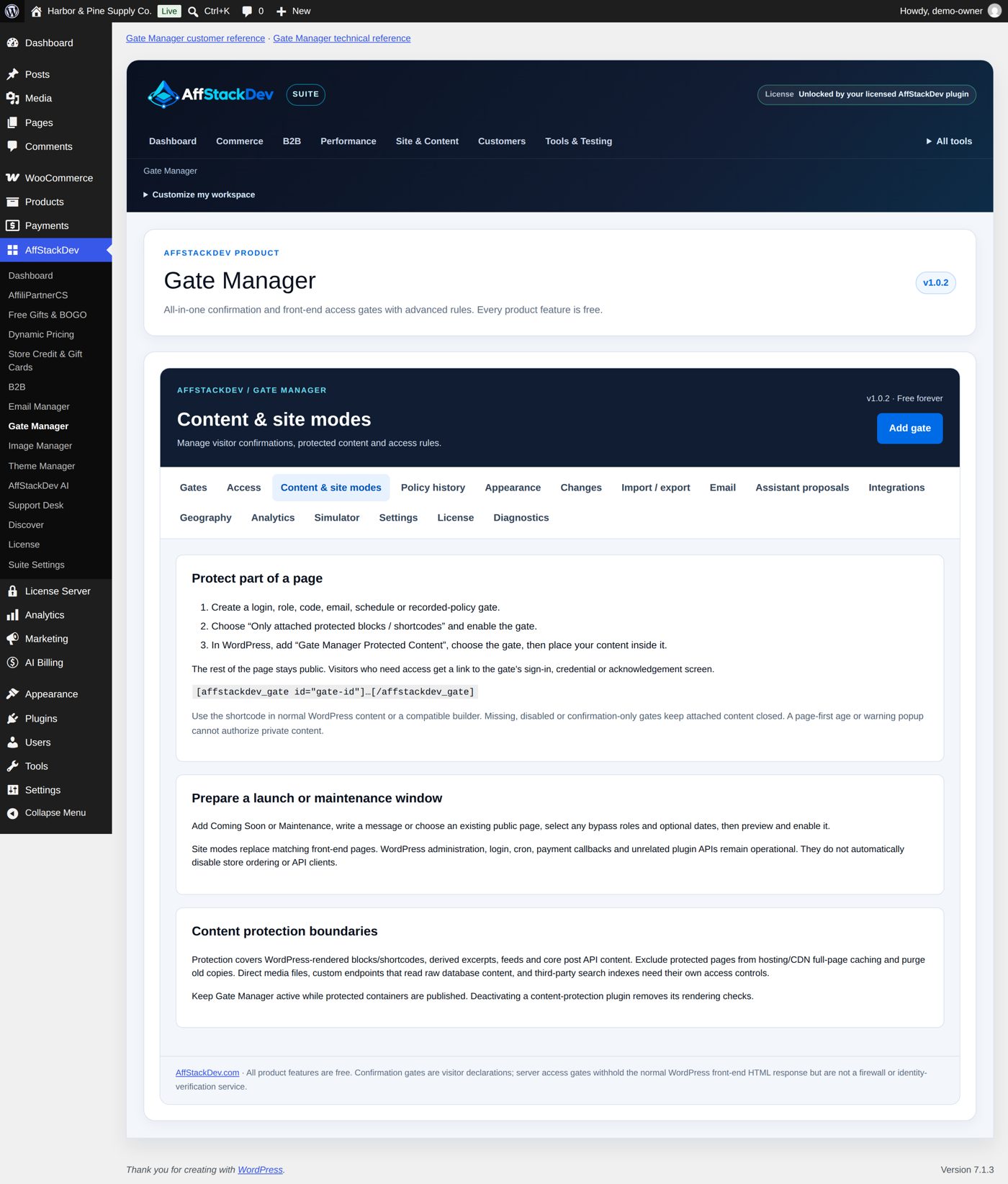 Content & site modes