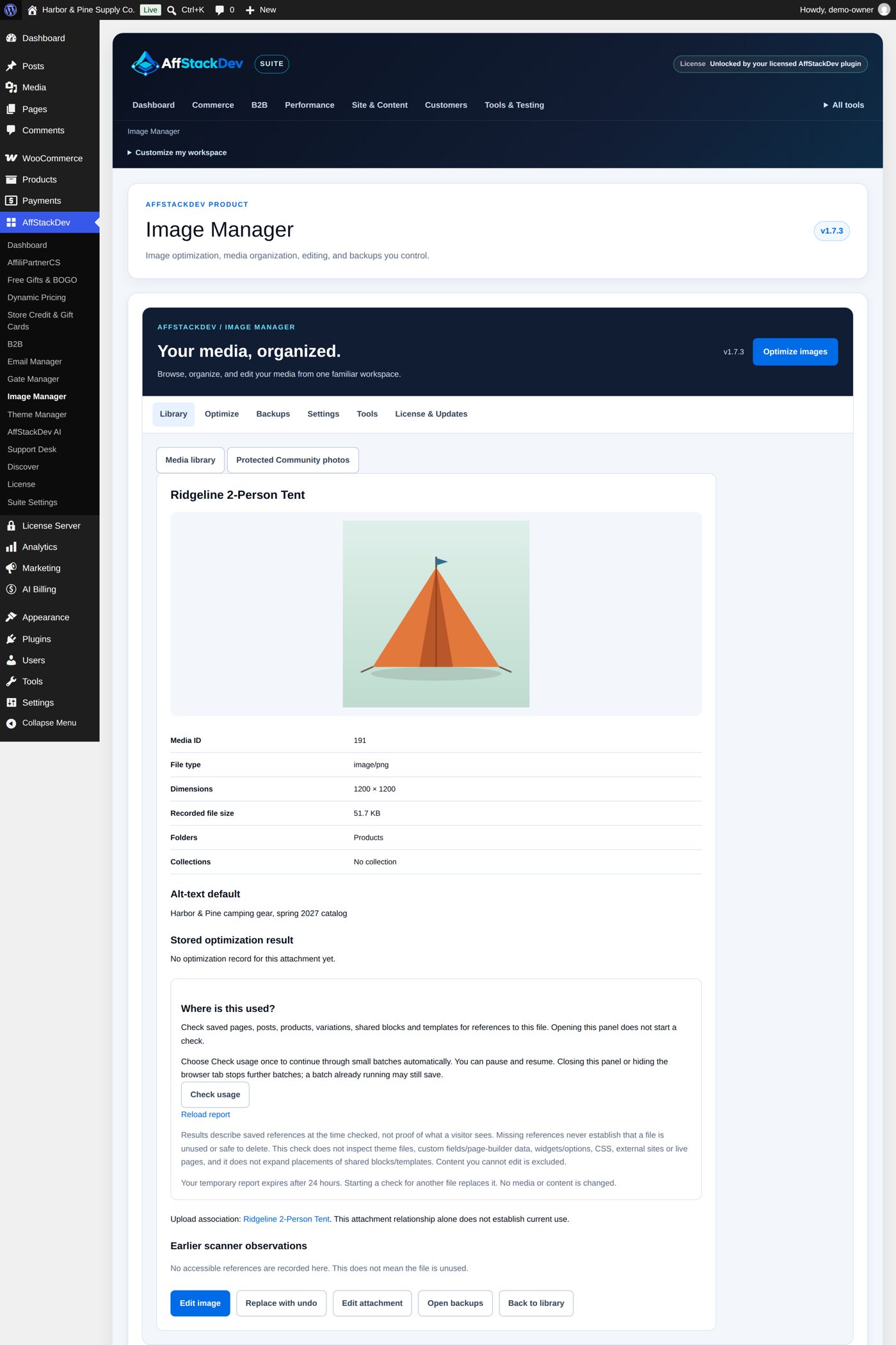 The tent picture's details: its folders, collections and the new Alt-text default
