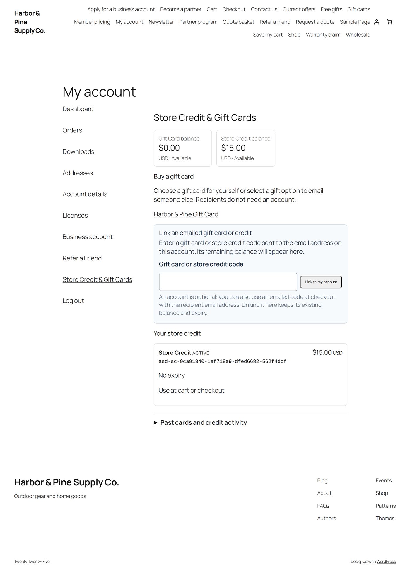 My Account: the store credit balance and the credit