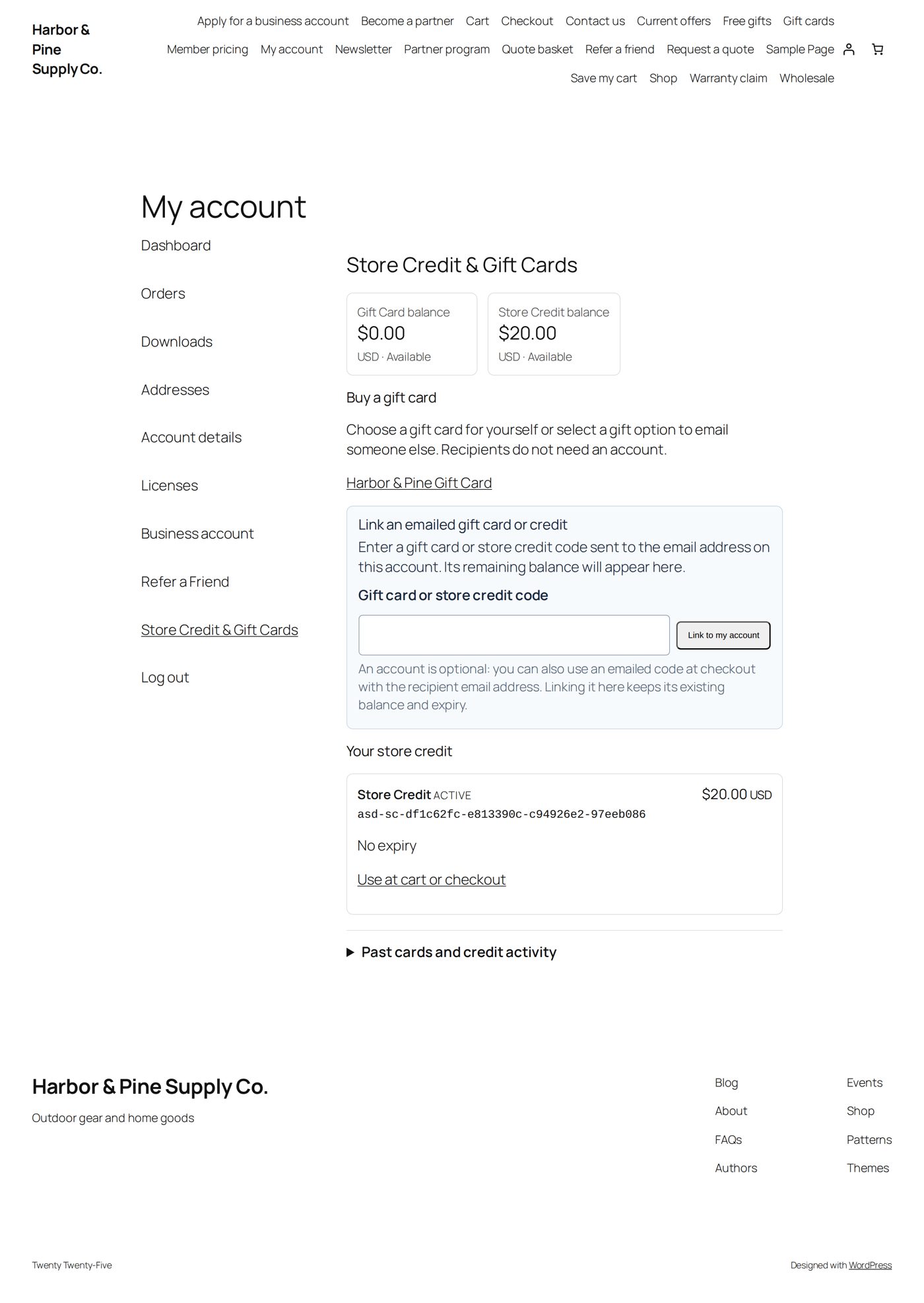 My Account → Store Credit & Gift Cards