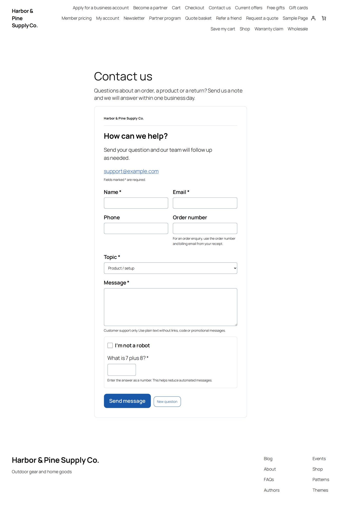 The Contact form on a page, as a visitor sees it