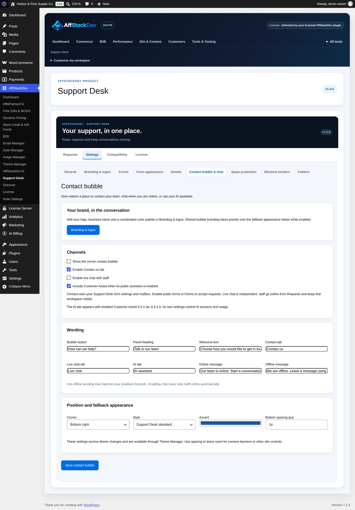 Settings → Contact bubble & chat