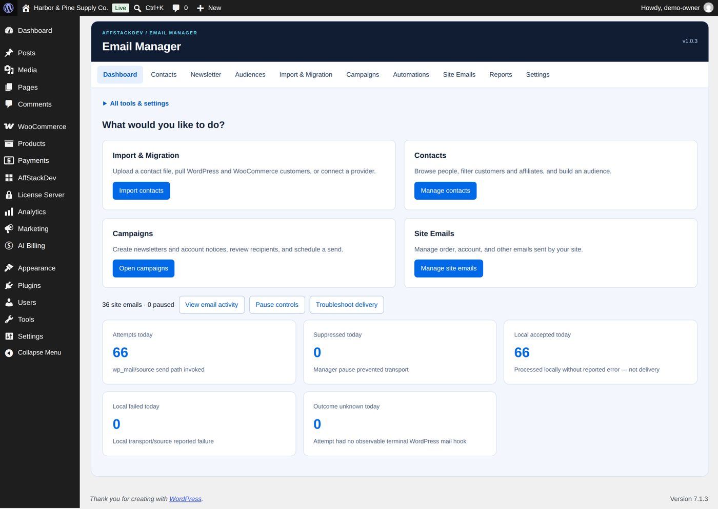 The Email Manager dashboard