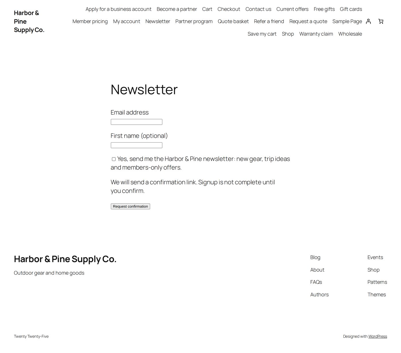 The newsletter signup form on a page