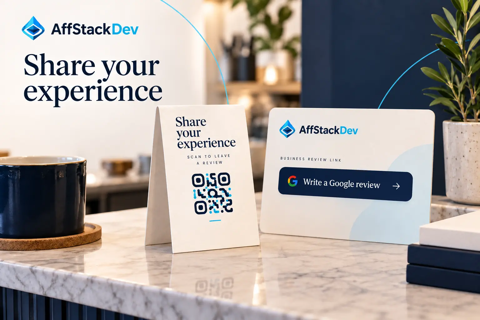 Connect website review links and printed invitations to the business review page — product workflow illustration.