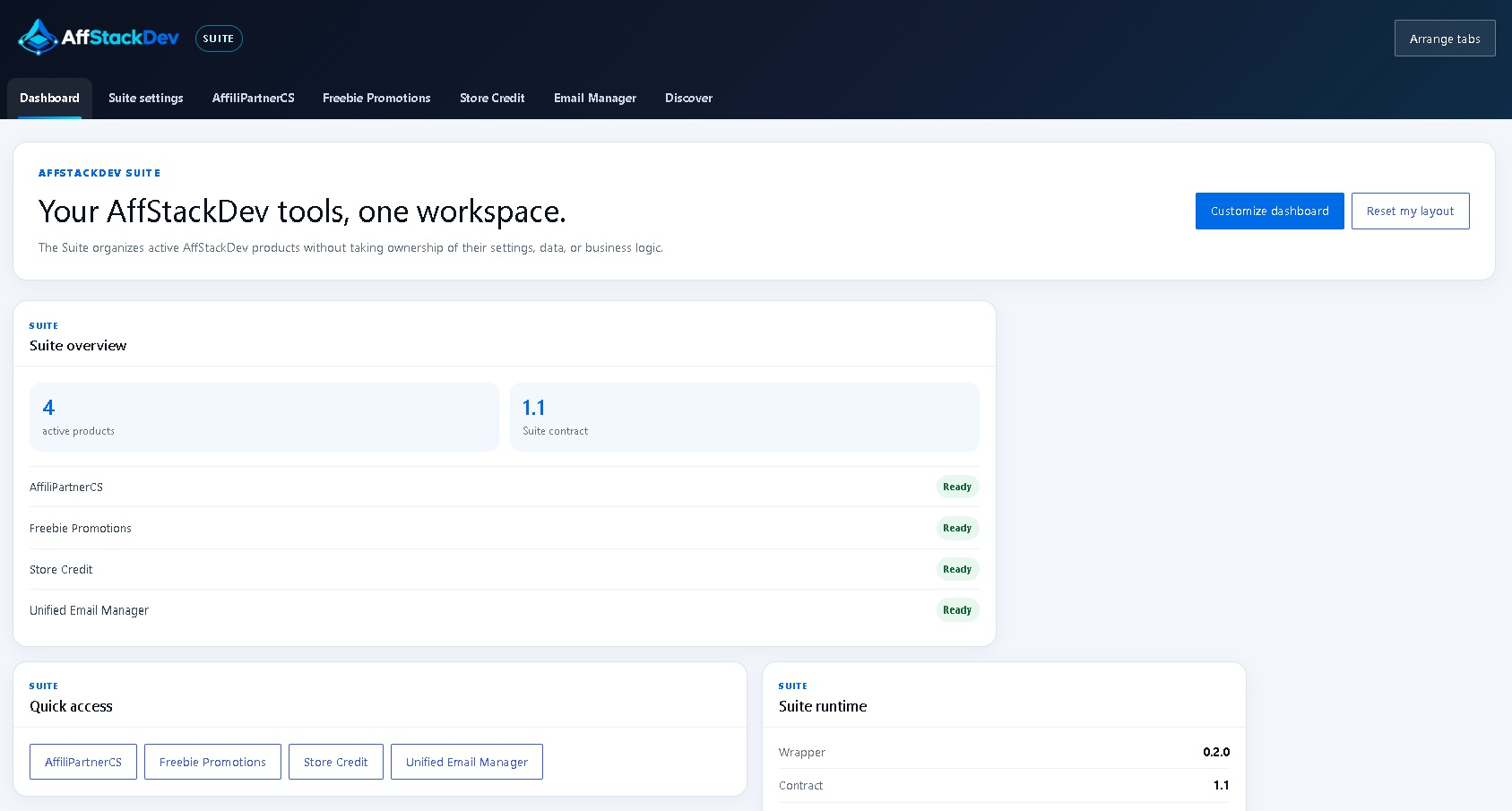The Suite dashboard.